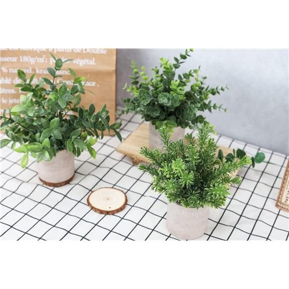 3 Pack Mini Potted Fake Plants Artificial Plastic Eucalyptus Plants Home Office - Picture 3 of 6